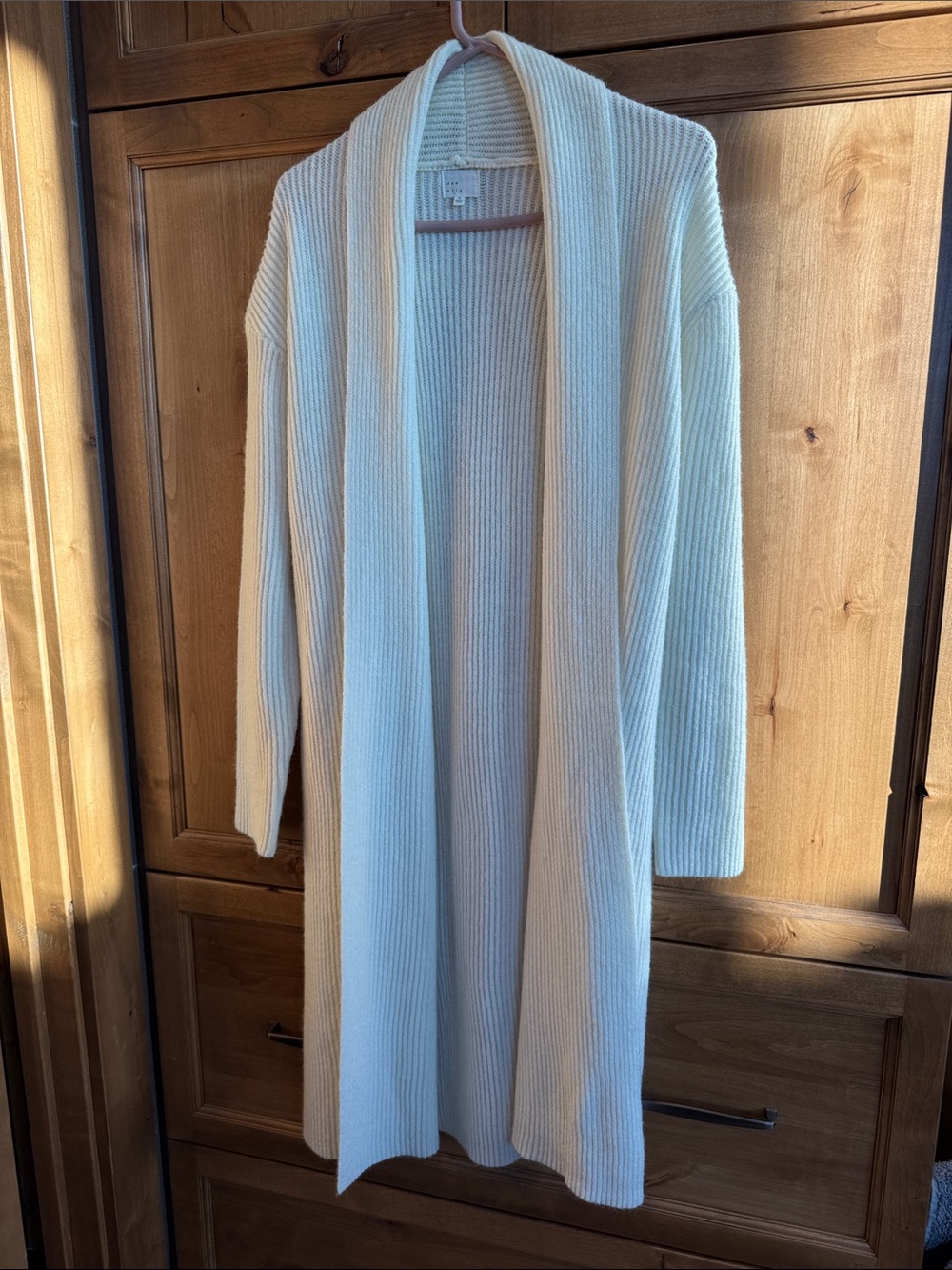 Longline Open-Front Ribbed Cardigan in Cream